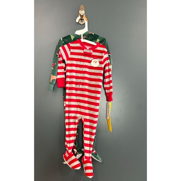 NWT Carter's Toddler Boys' 2pk Snug Fit Christmas Striped Santa Long Sleeve Flee - Picture 2 of 6
